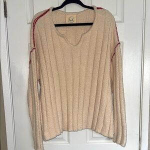Fantastic Fawn Cream and Red V-Neck Sweater